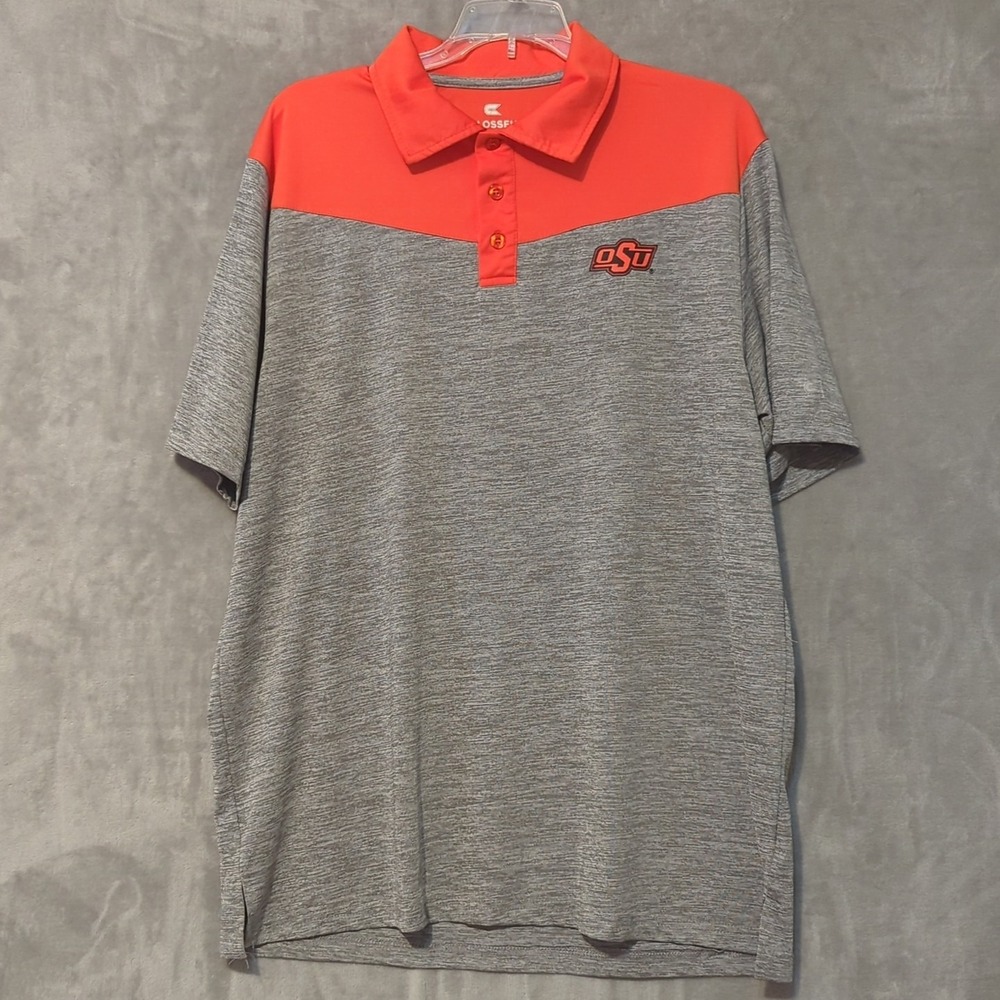 Oklahoma State Cowboys Polo Shirt Mens L Short Sleeve Gray Orange